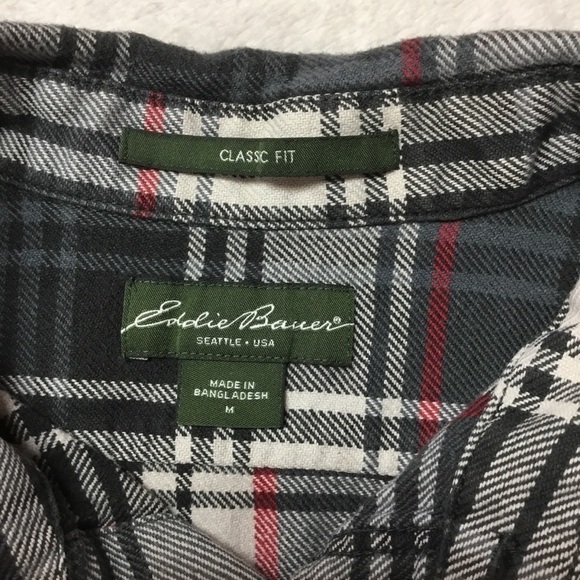 Eddie Bauer Plaid Flannel Button Up Shirt Red, White, Grey Size Medium - Picture 4 of 11